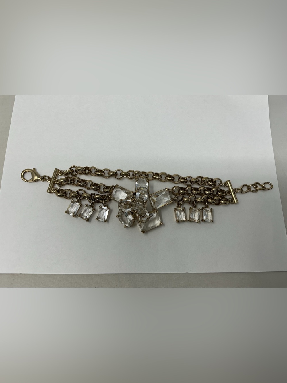 Vintage rhinestones Drop Gold-Tone Chain Bracelet